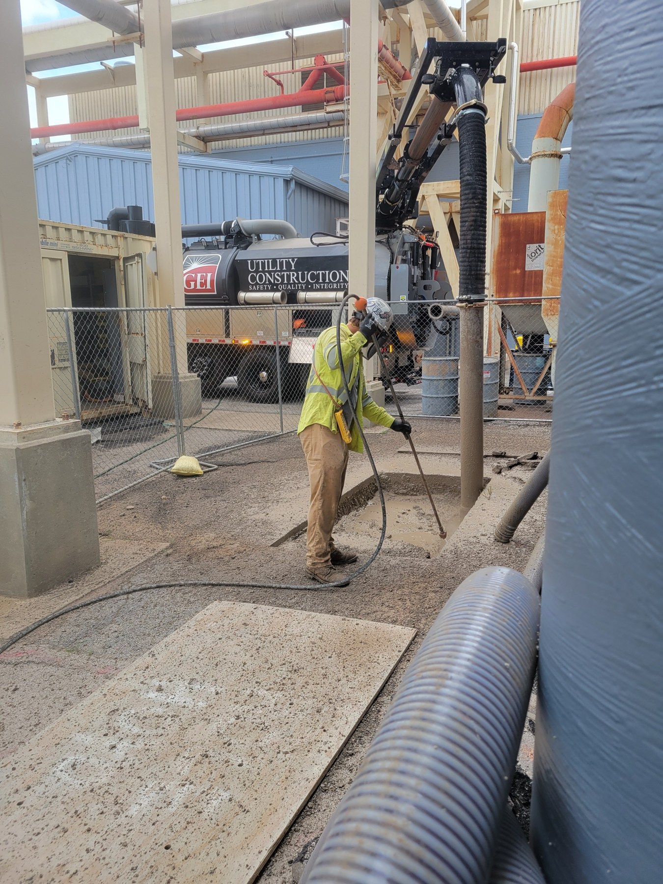 GEI hydro excavation inside an industrial facility